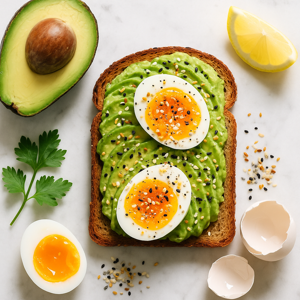 5 Minute Avocado Toast with Everything Bagel Seasoning and a Soft Boiled Egg