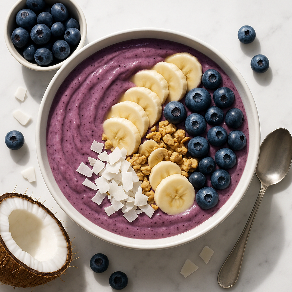 5 Minute Dairy Free Coconut Blueberry Smoothie Bowl