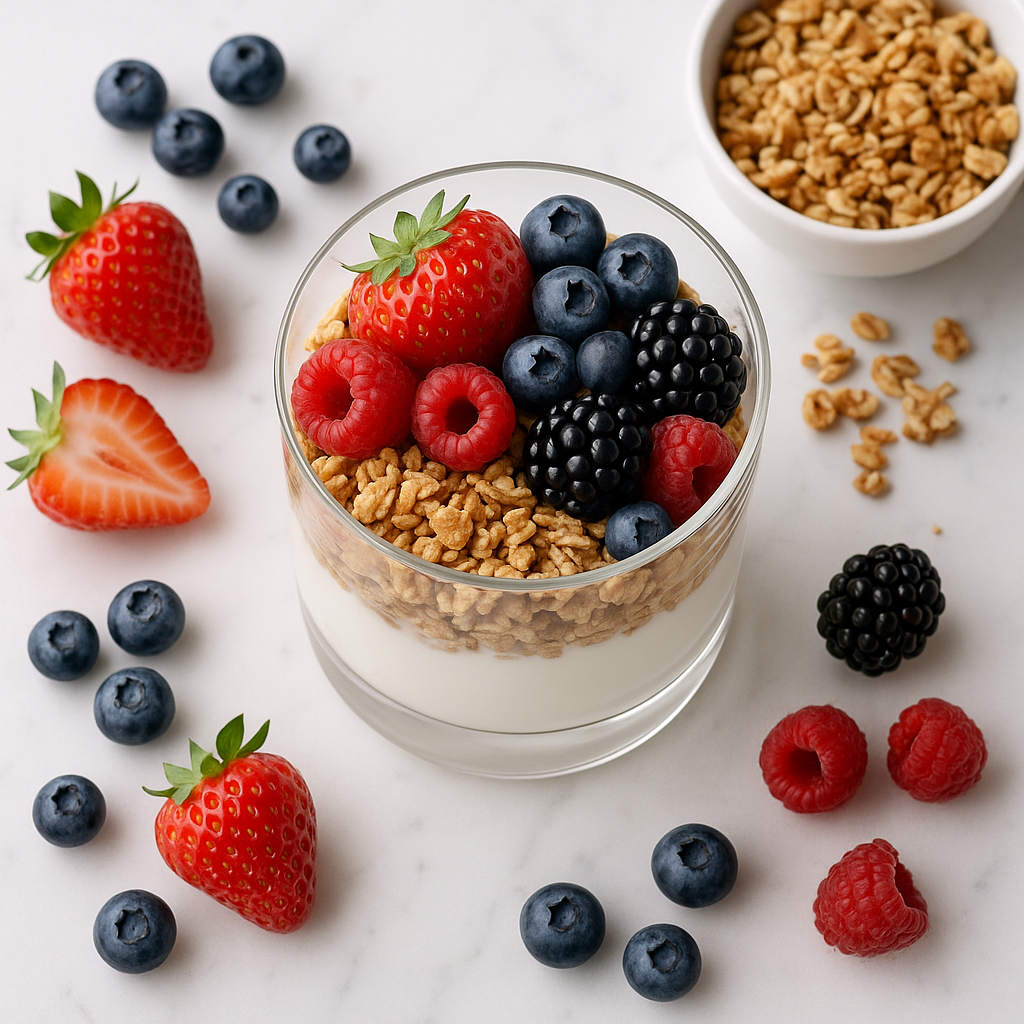 5 Minute Greek Yogurt Parfait with Granola and Berries