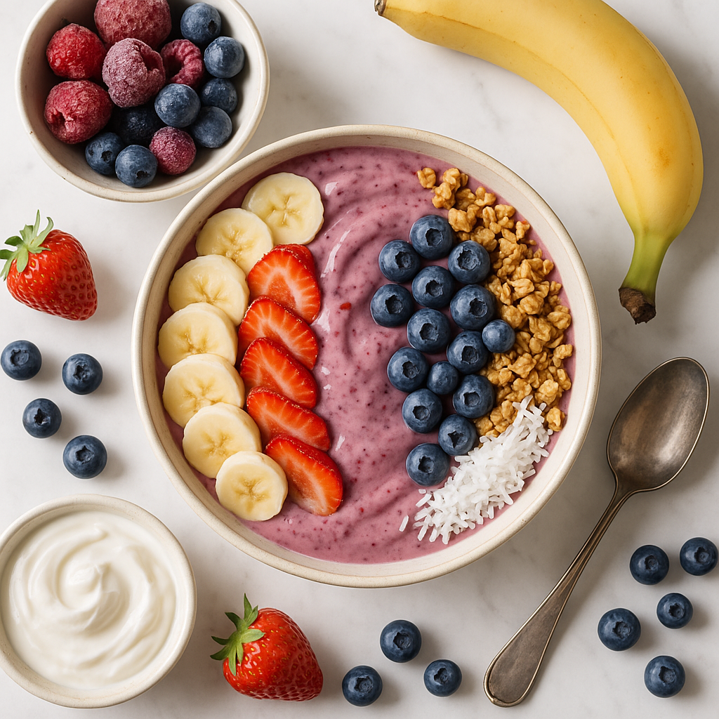 5 Minute Healthy Smoothie Bowl with Frozen Fruit and Greek Yogurt