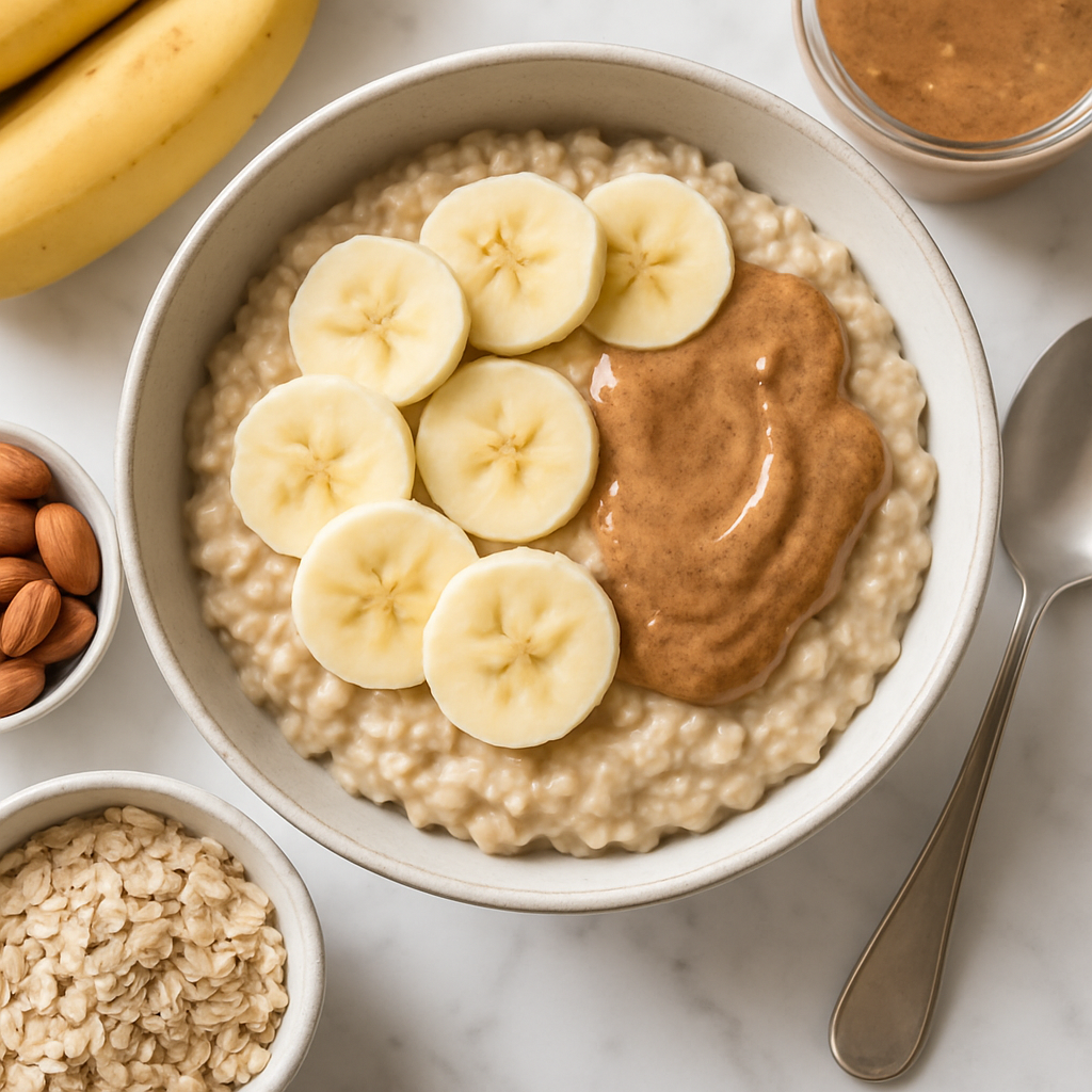 5 Minute Microwave Oatmeal with Almond Butter and Banana
