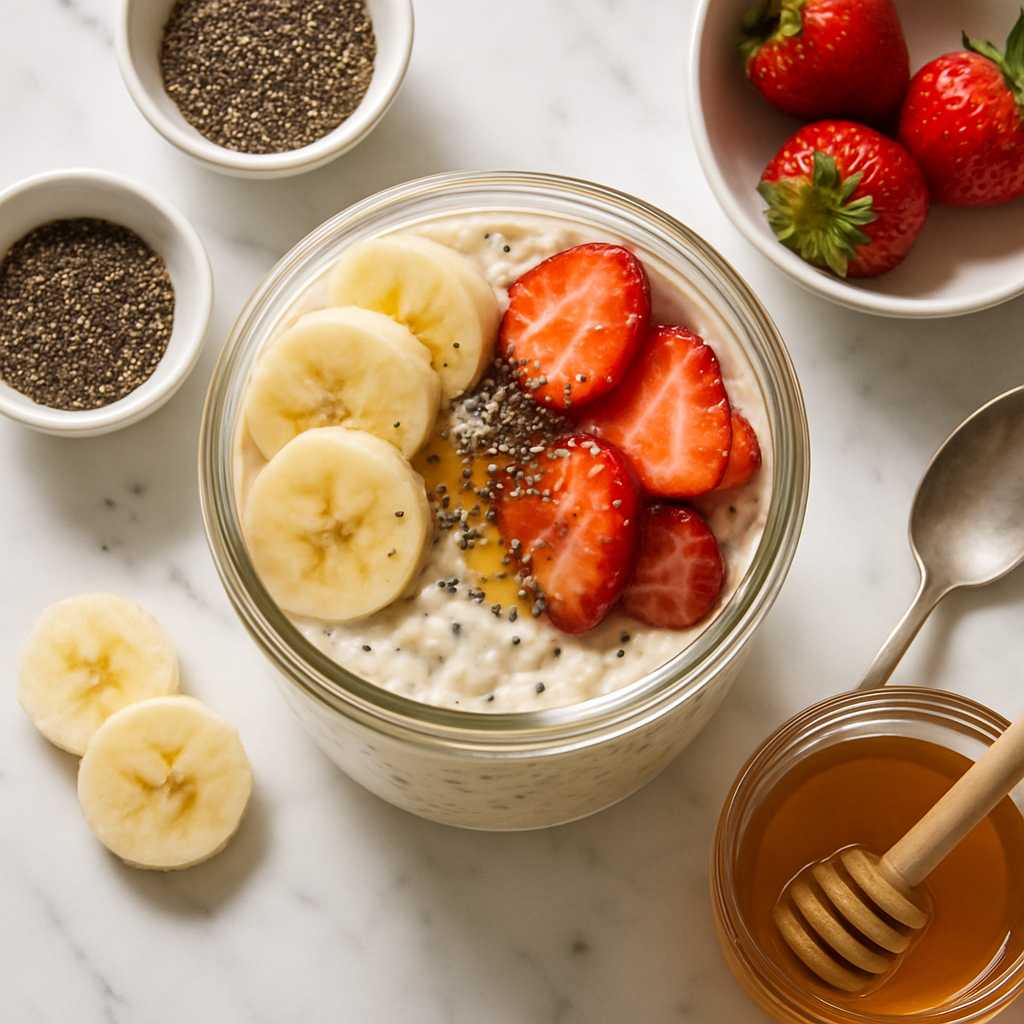 5 Minute Overnight Oats with Chia Seeds and Honey