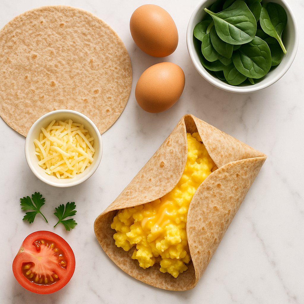 5 Minute Whole Wheat Tortilla Egg and Cheese Wrap