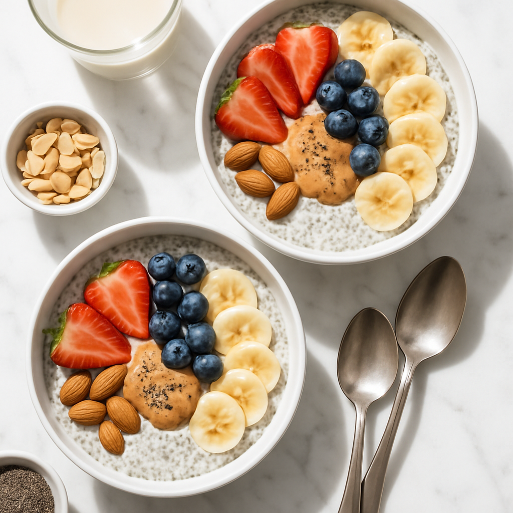 Vanilla Protein Almond Milk Chia Pudding Breakfast Bowls