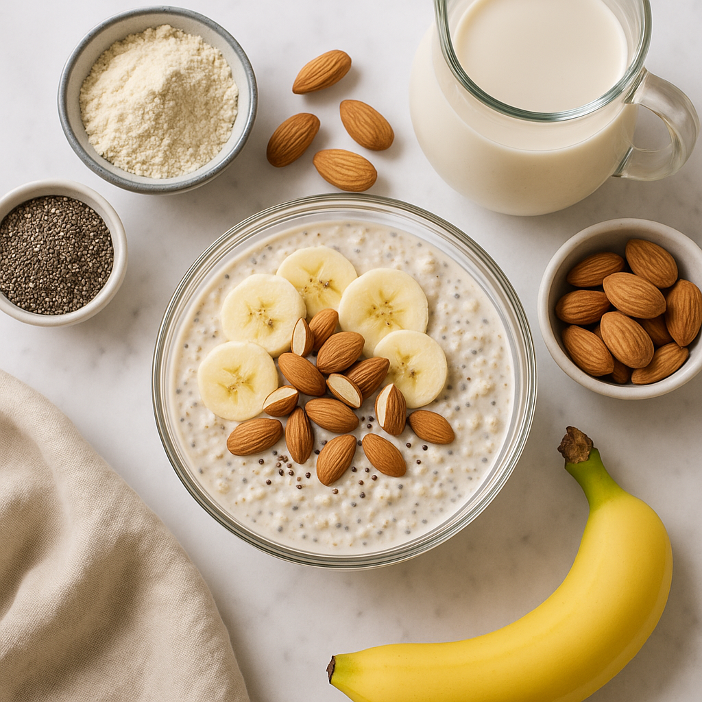 Creamy Almond Milk Overnight Oats with Chia Seeds and Vanilla Protein