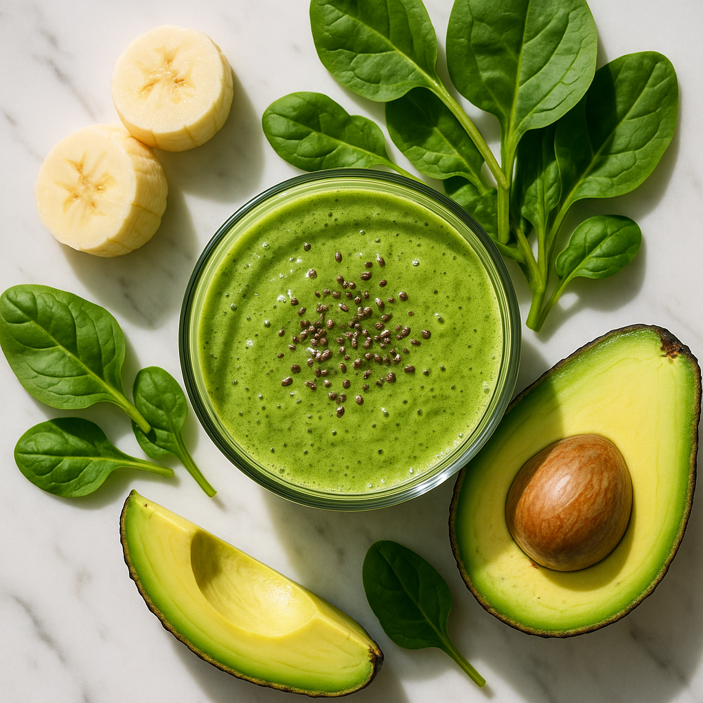 Avocado Spinach Smoothie with Chia Seeds and Banana