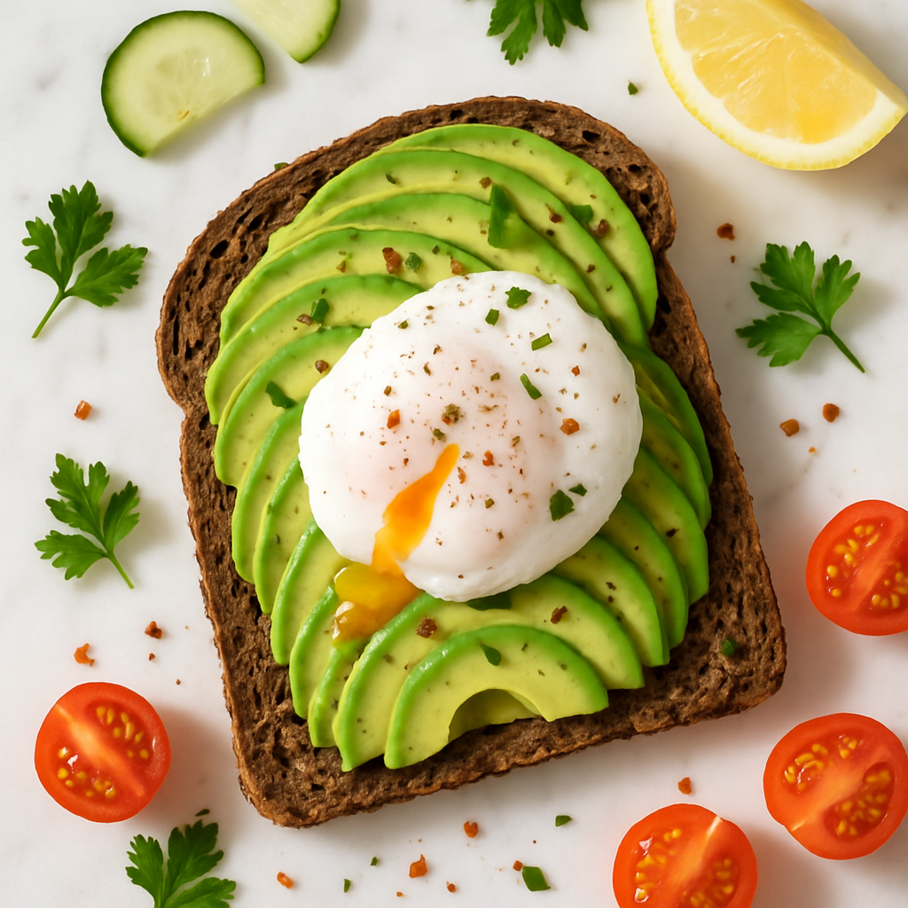Avocado Toast with Poached Egg on Seeded Rye Bread