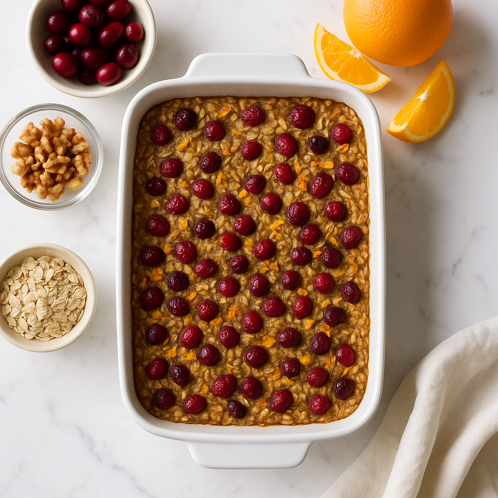 Baked Christmas Morning Oatmeal with Cranberries and Orange Zest