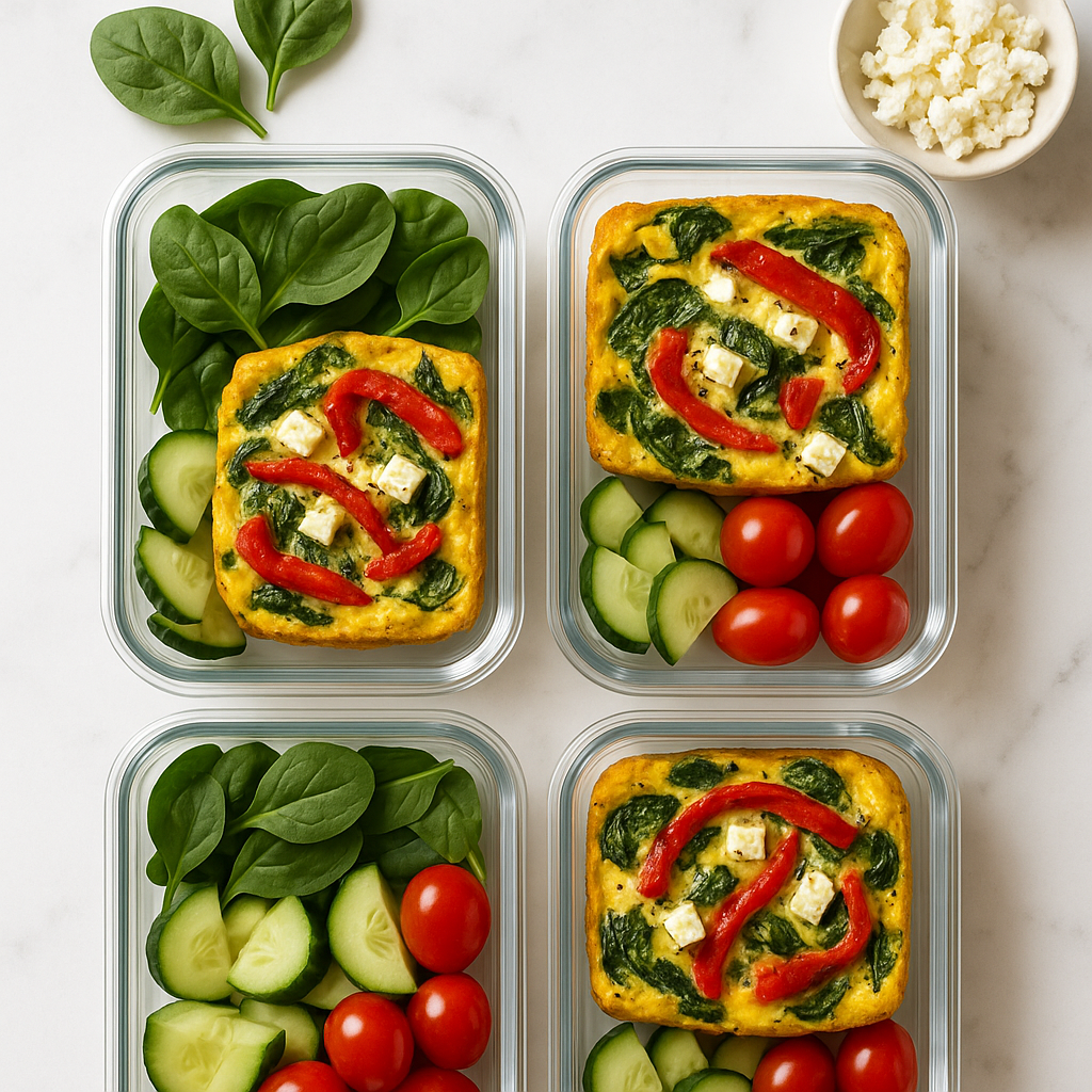 Baked Egg and Vegetable Frittata Meal Prep with Feta and Roasted Peppers