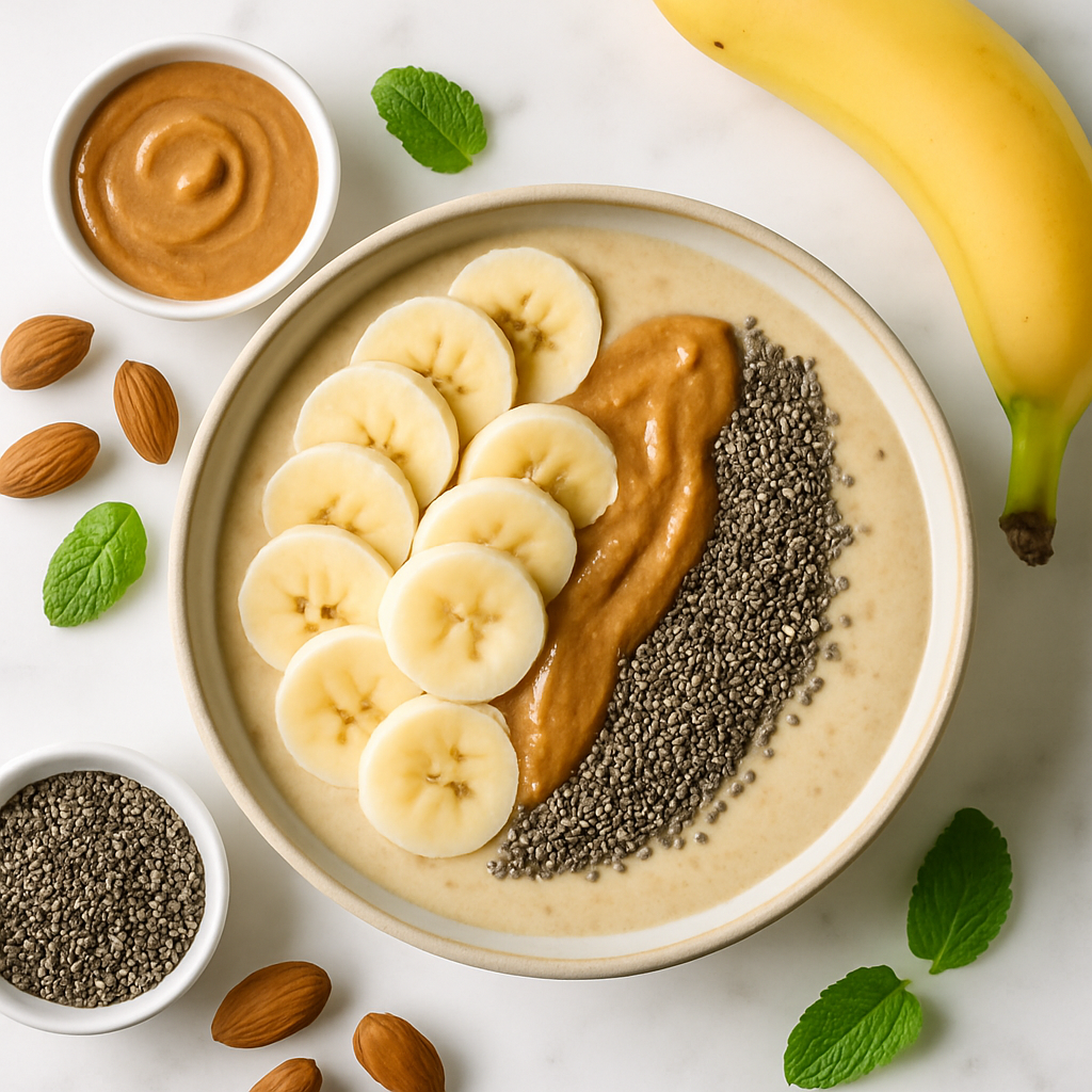 Banana Protein Smoothie Bowl with Almond Butter and Chia Seeds