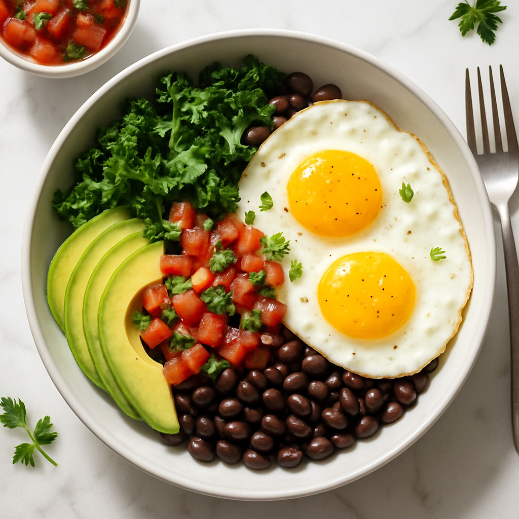 Black Bean Breakfast Bowl with Eggs and Salsa