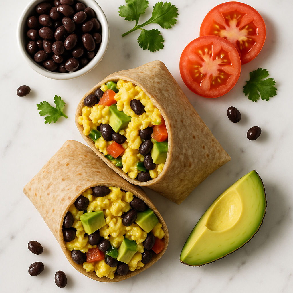 High-Protein Black Bean Breakfast Burrito with Scrambled Eggs