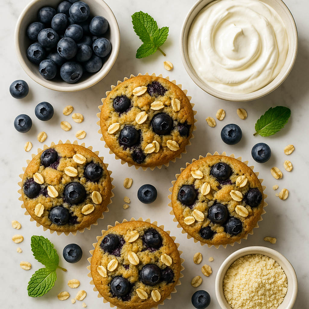 Blueberry Oat Breakfast Muffins High Protein with Greek Yogurt and Almond Flour