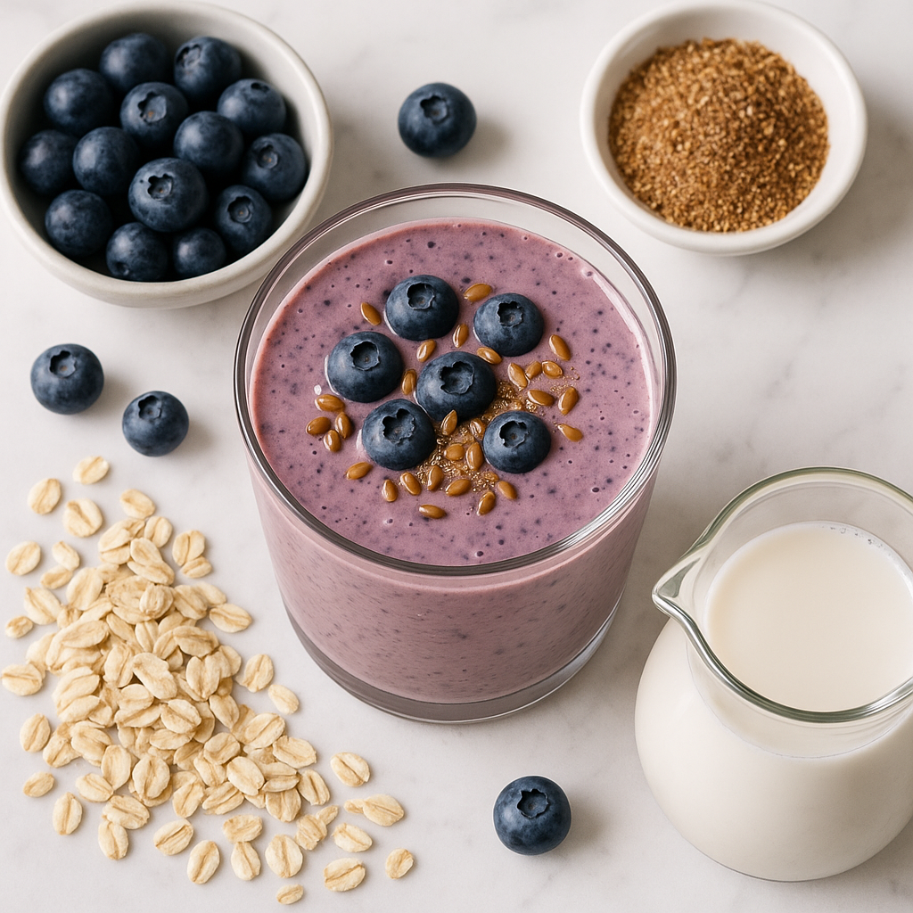 Blueberry Oatmeal Smoothie with Flaxseed and Almond Milk