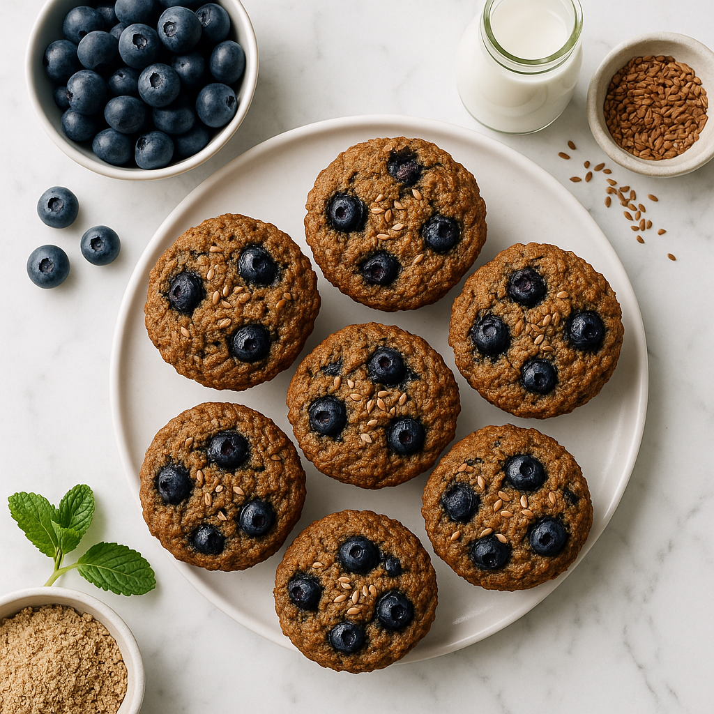 Bran Muffins with Blueberries and Flaxseed (High-Protein, Low-Sugar)