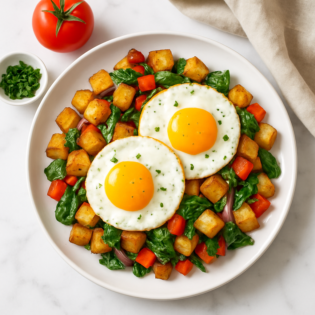 Crispy Breakfast Potato Hash with Eggs and Vegetables