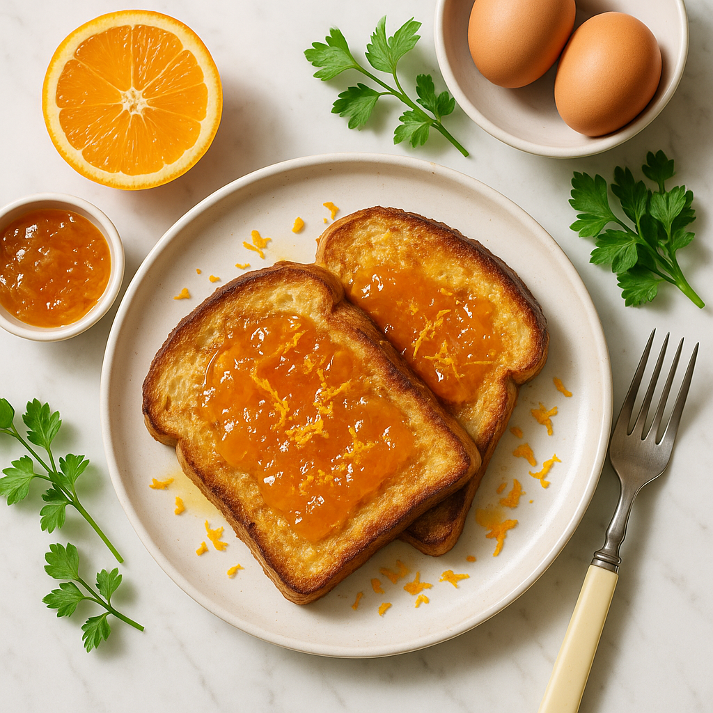 British Eggy Bread French Toast with Marmalade and Orange Zest