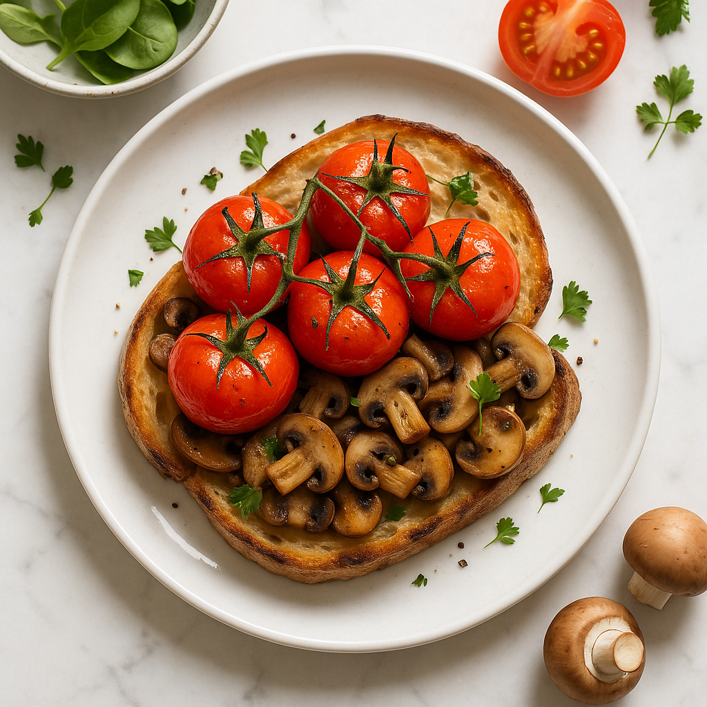 British Grilled Tomatoes and Mushrooms on Sourdough Toast