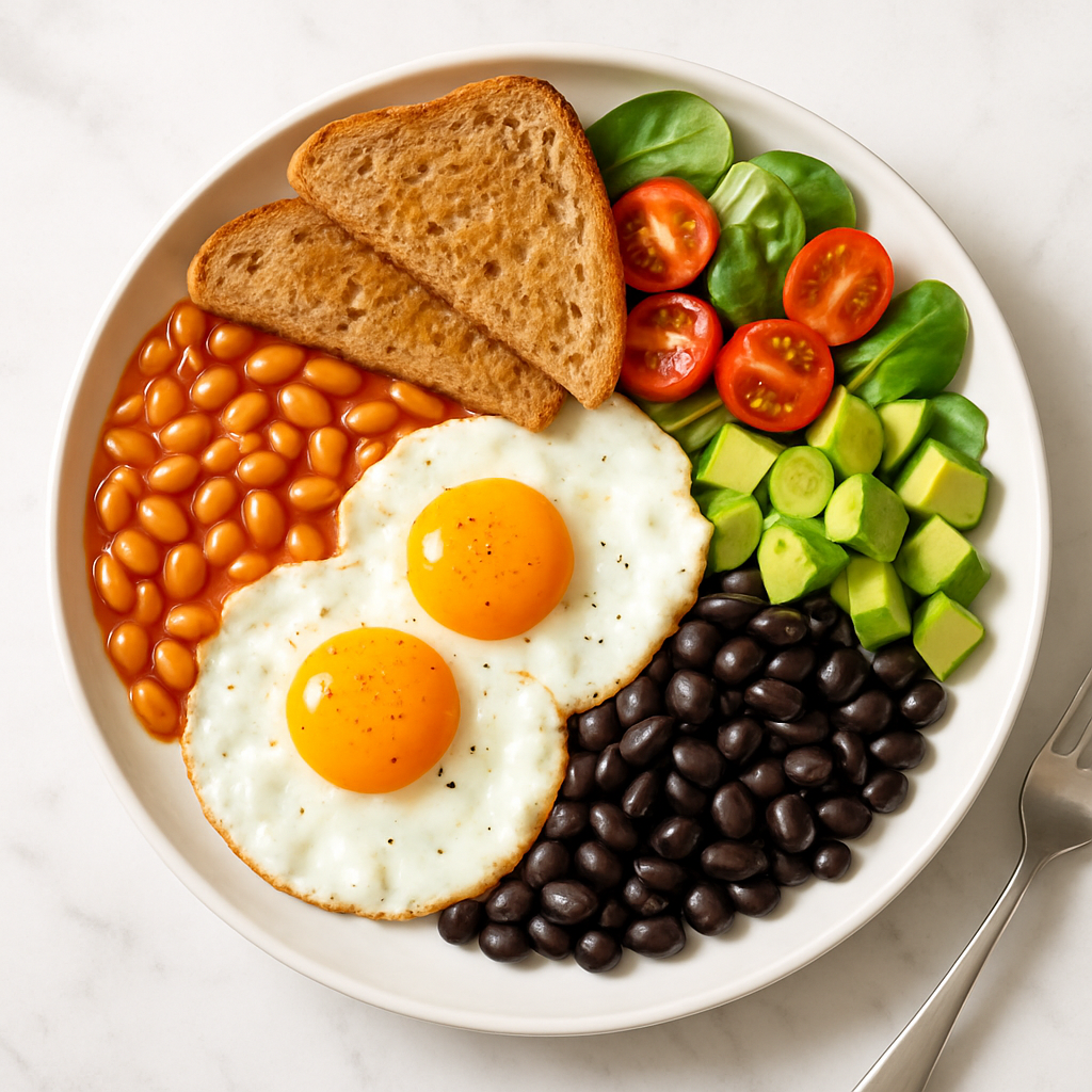 British High Protein Breakfast Bowl with Eggs and Black Beans
