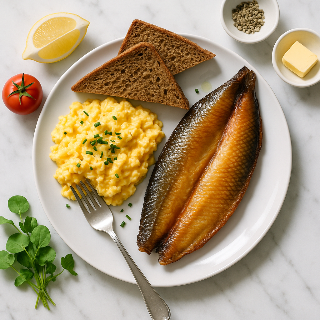 British Kippers with Scrambled Eggs and Brown Bread