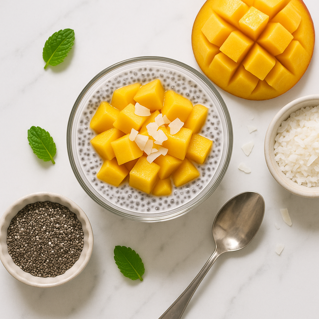 Chia Pudding with Coconut Milk and Mango (Dairy Free, High Protein)