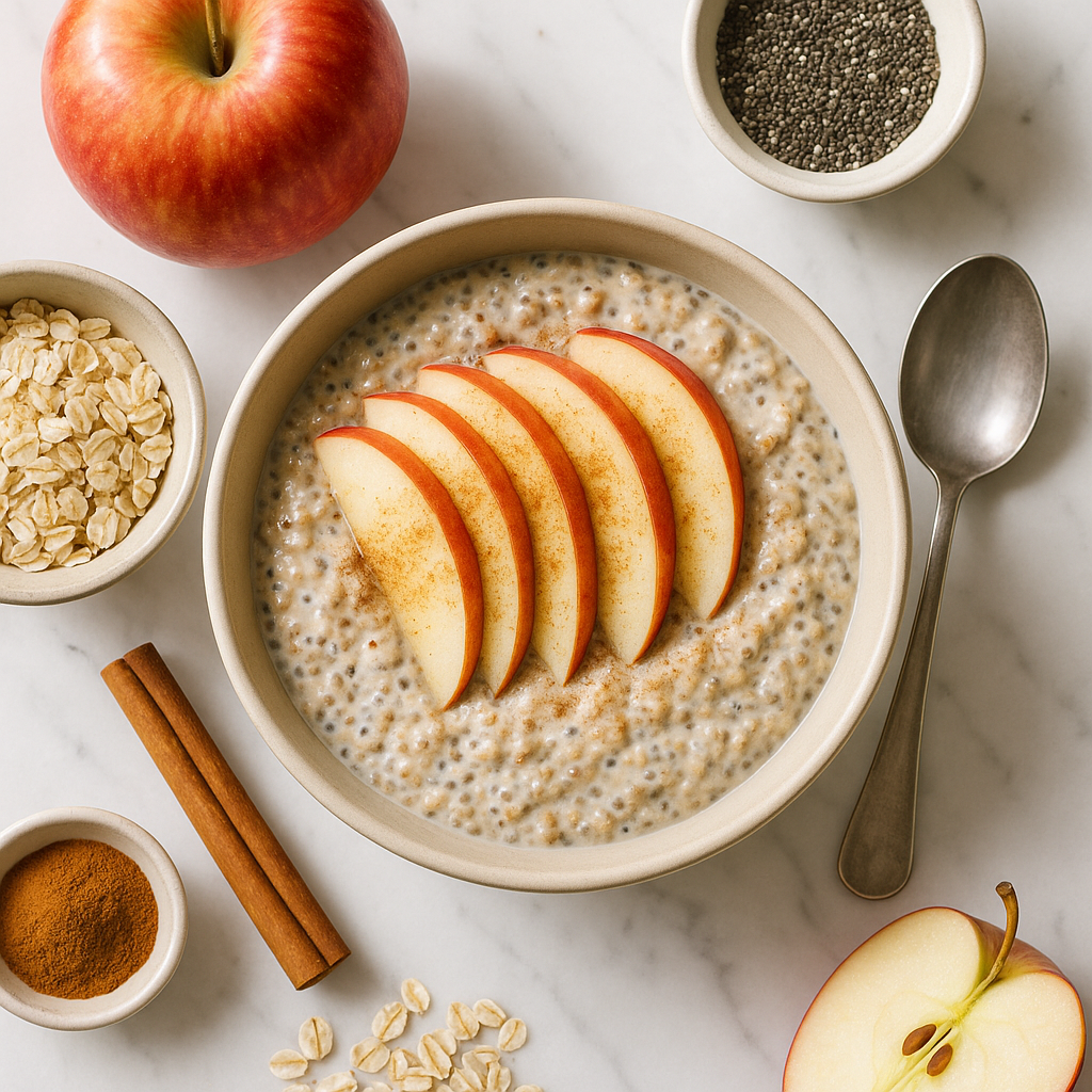 Chia Seed and Oatmeal Porridge with Cinnamon and Apple