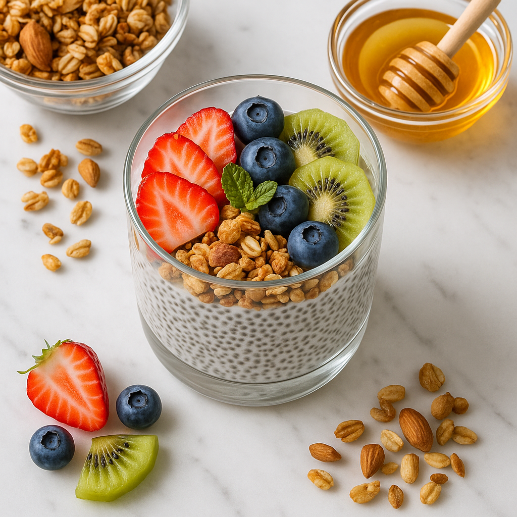 Chia Seed Breakfast Parfait with Granola and Honey