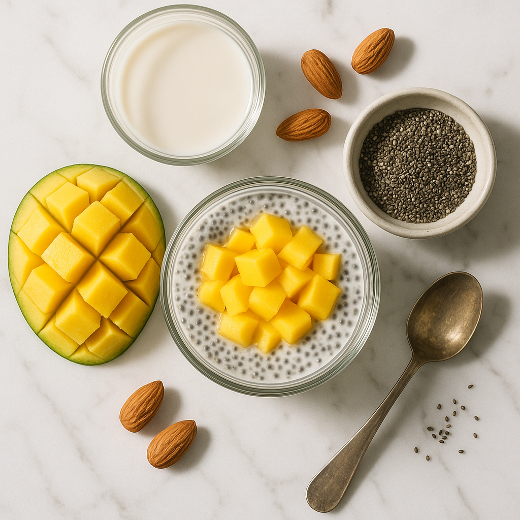 Chia Seed Pudding with Almond Milk and Fresh Mango