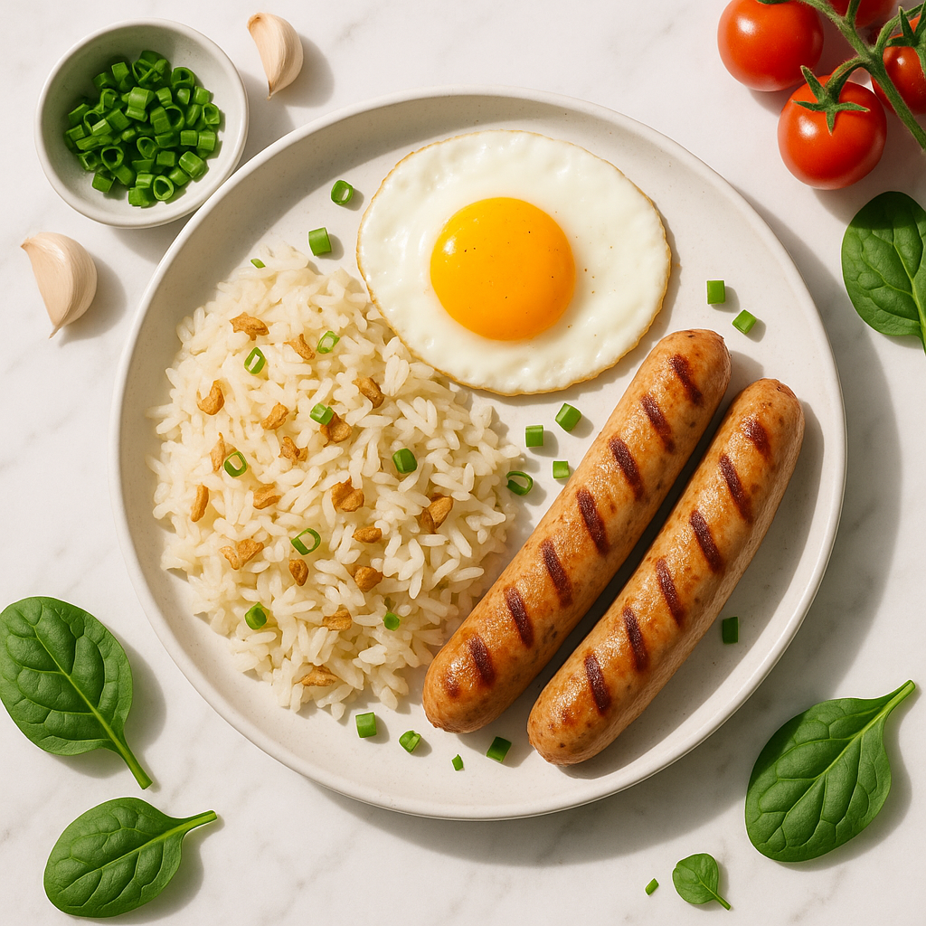 Chicken Longsilog: Garlic Fried Rice and Egg with Lean Chicken Sausage