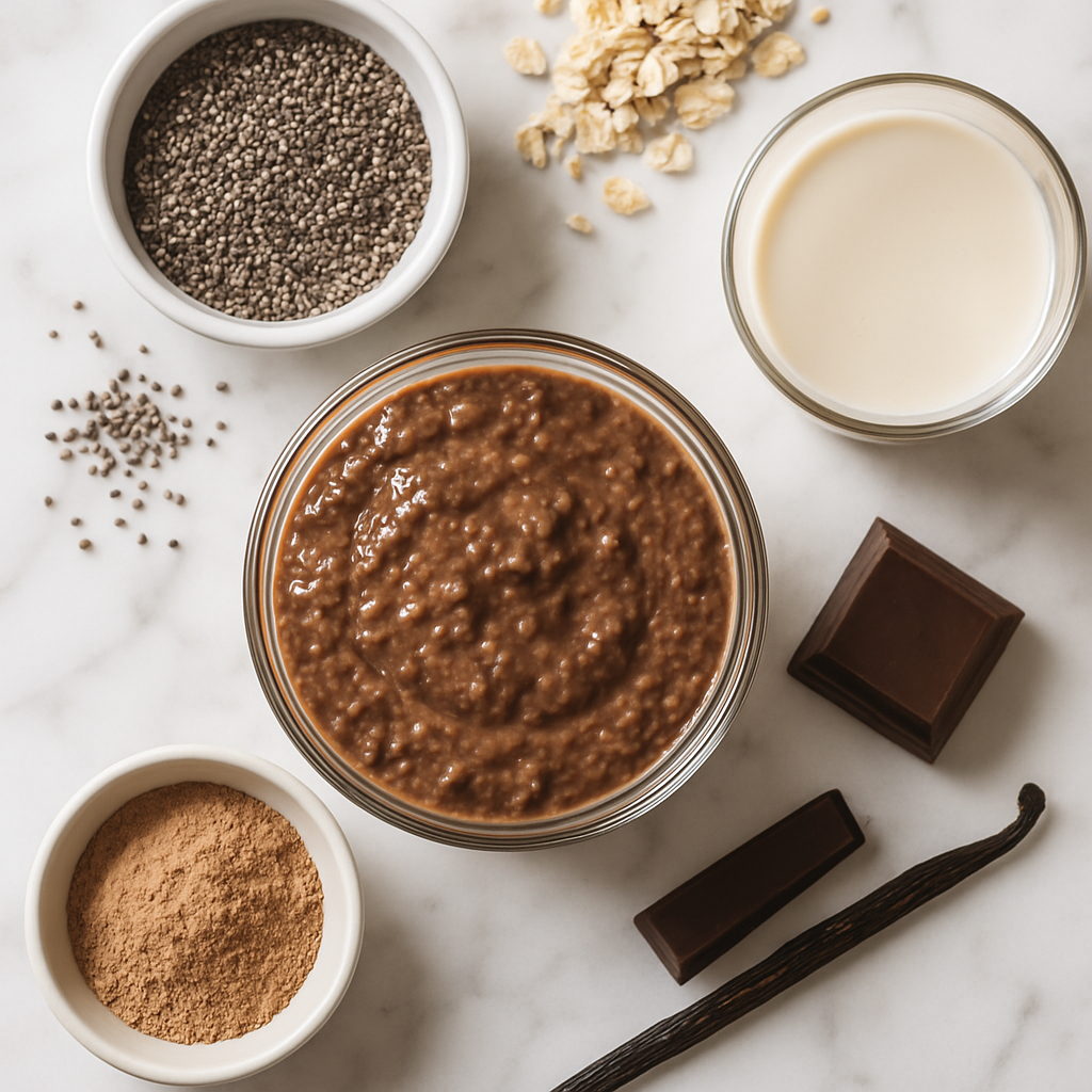 Chocolate Chia Seed Pudding with Oat Milk and Vanilla Protein