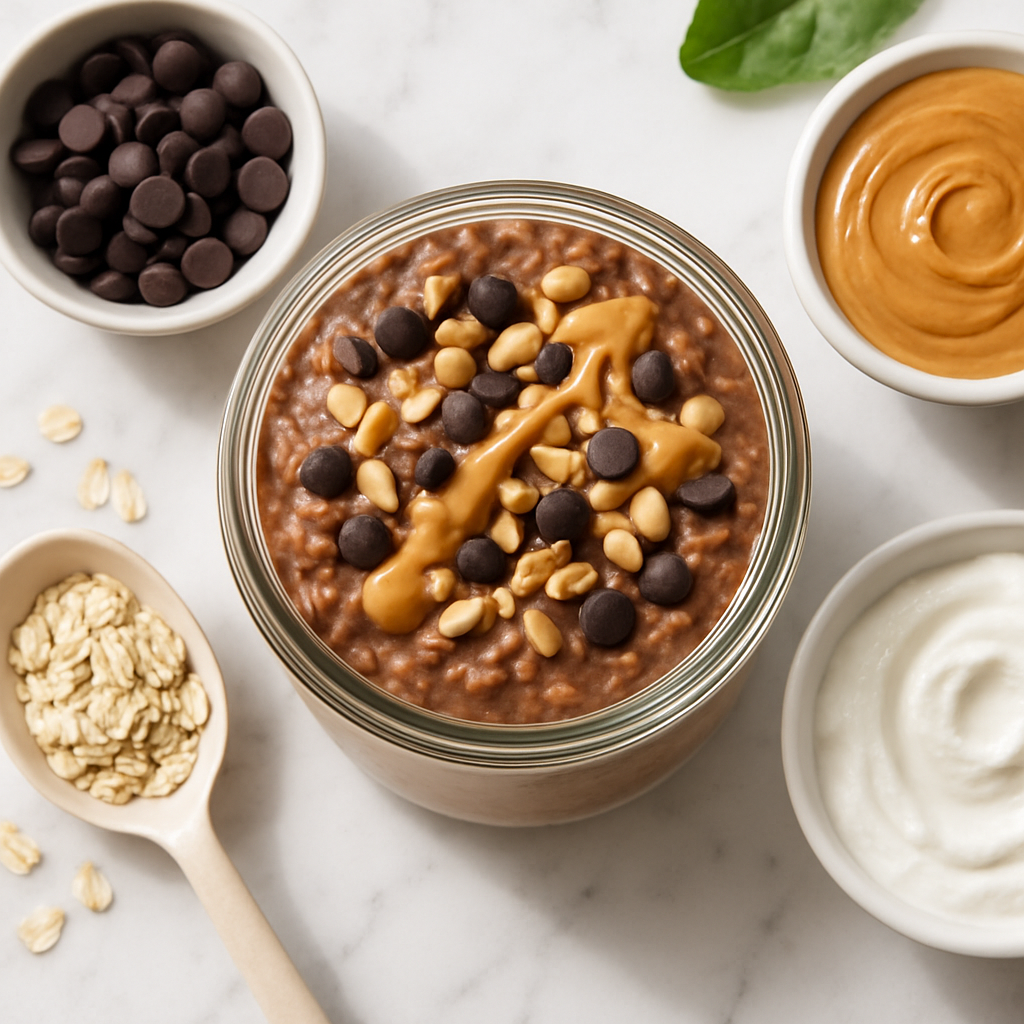 Chocolate Peanut Butter Overnight Oats Low Calorie with Greek Yogurt