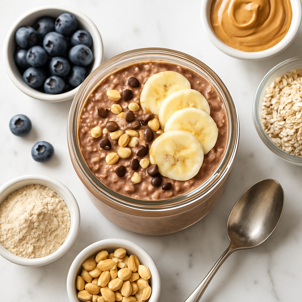 Chocolate Peanut Butter Protein Overnight Oats