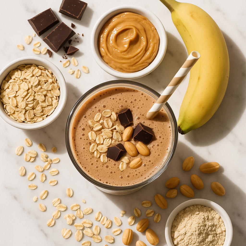 Chocolate Peanut Butter Protein Smoothie with Oats