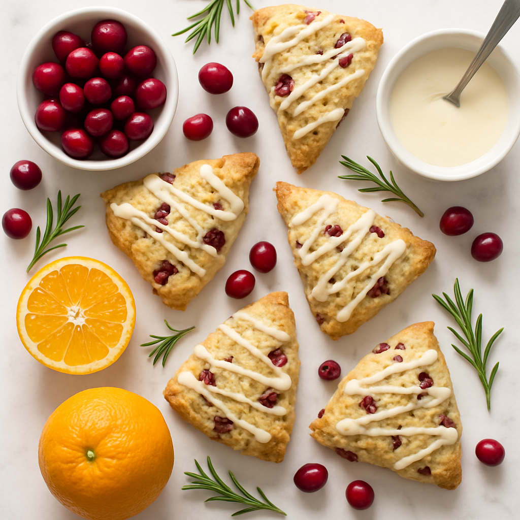 Christmas Cranberry Orange Scones with Vanilla Glaze