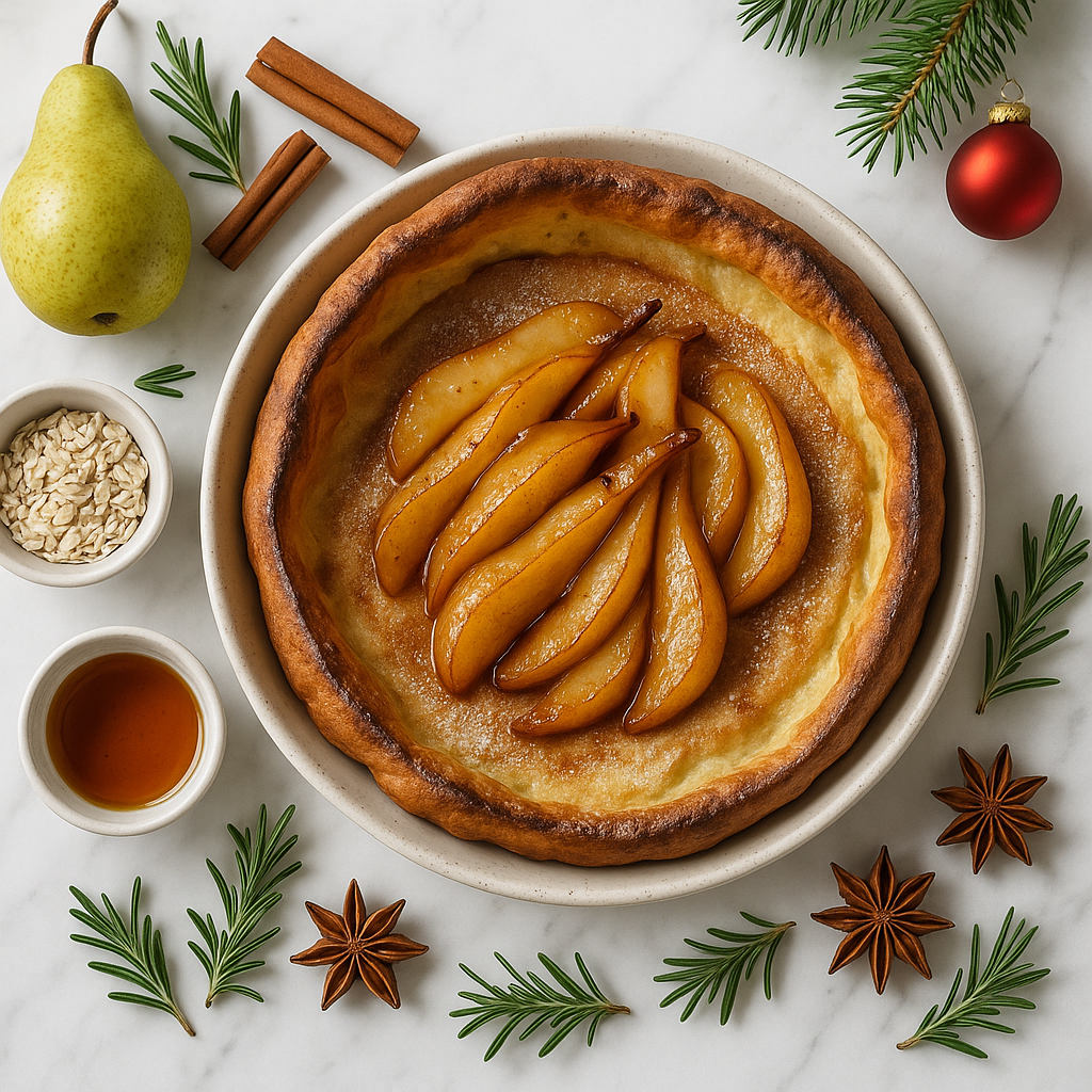 Christmas Spiced Dutch Baby Pancake with Caramelized Pears