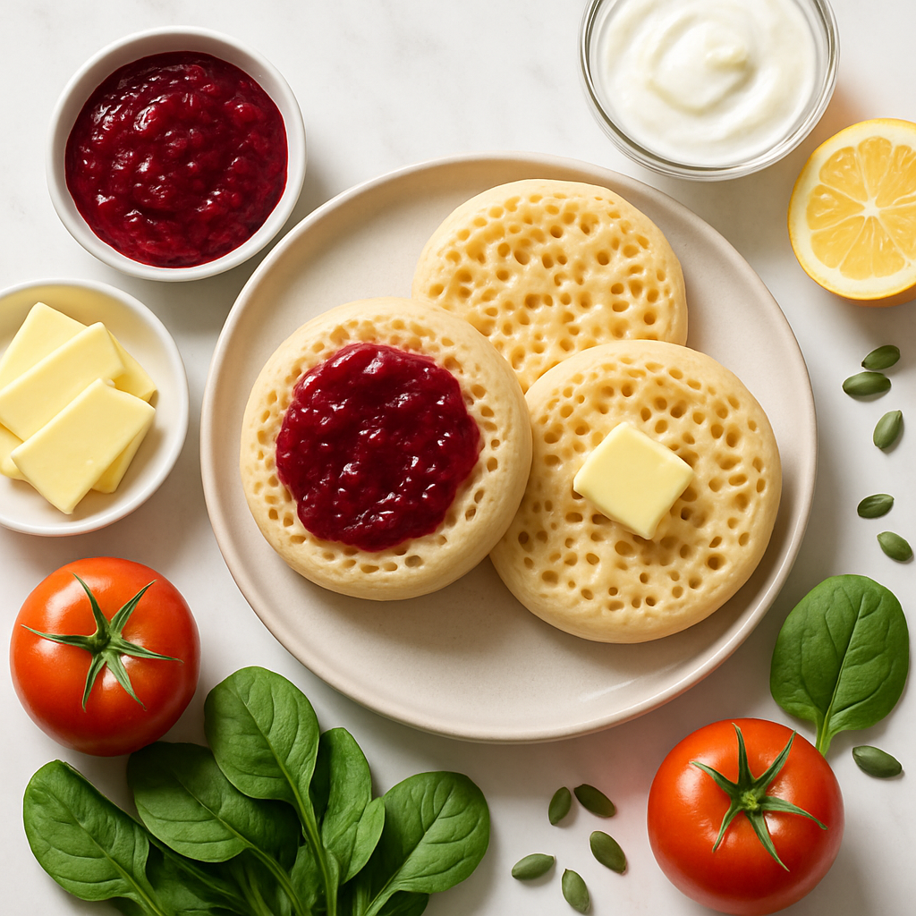 Classic British Crumpets with Butter and Jam (High-Protein Healthy Recipe)