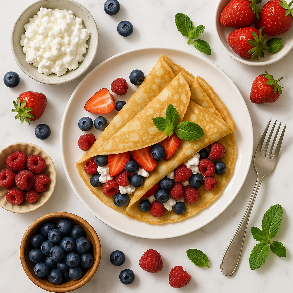 Cottage Cheese Crepes with Fresh Fruit Filling