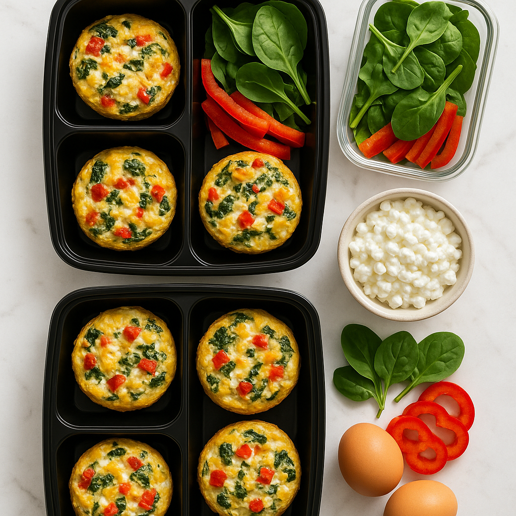 Cottage Cheese Egg Muffins Meal Prep Breakfast with Spinach and Red Pepper