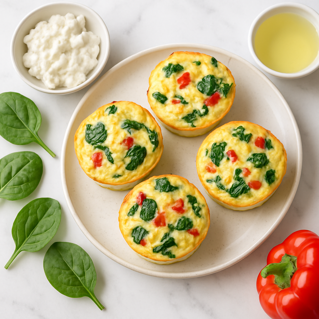 Cottage Cheese Egg White Breakfast Muffins High Protein with Spinach and Red Pepper