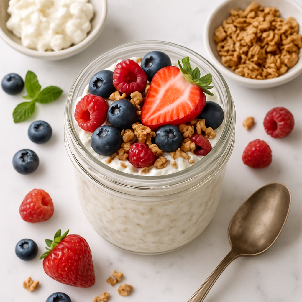 Cottage Cheese Overnight Oats High Protein Vanilla Berry Jar