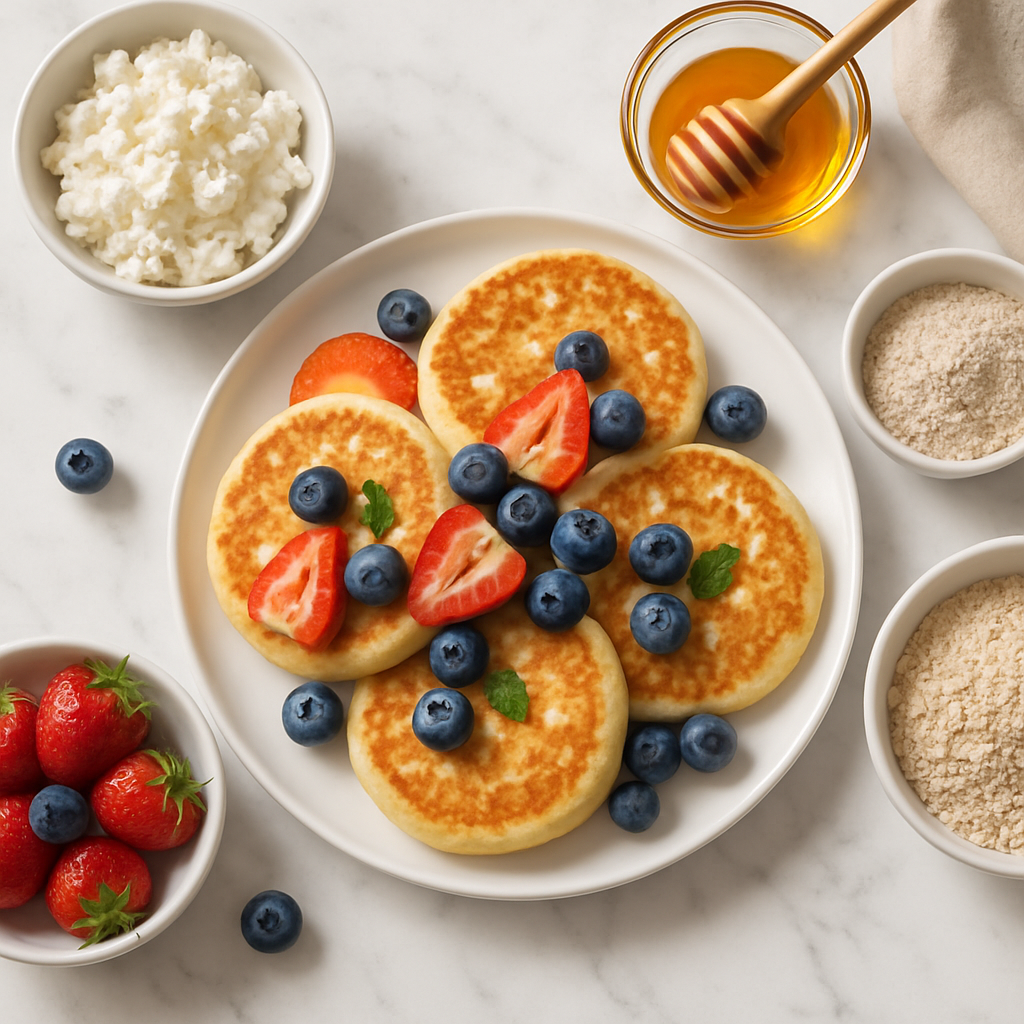 Fluffy Low Calorie Cottage Cheese Pancakes with Oat Flour