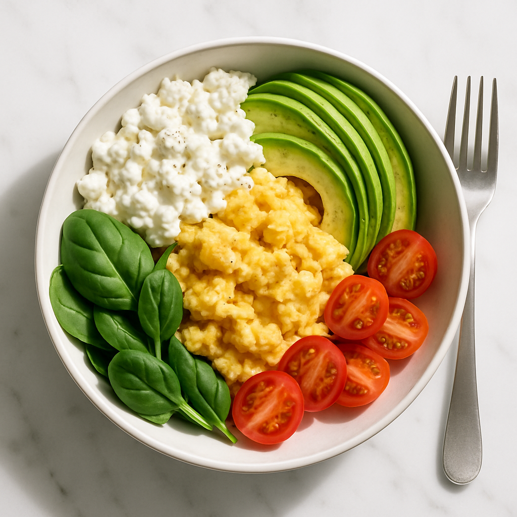 Cottage Cheese Scrambled Eggs High Protein Breakfast Bowl