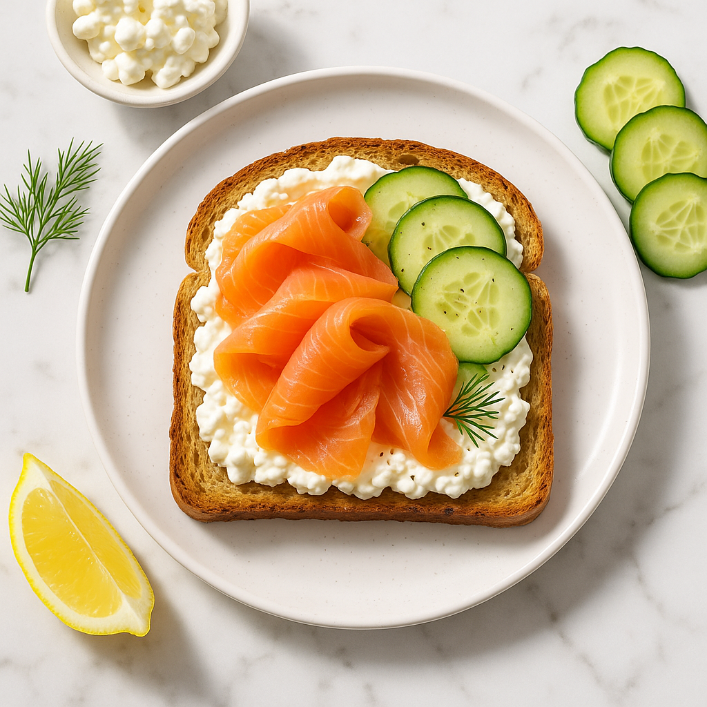 Cottage Cheese Toast with Smoked Salmon and Cucumber