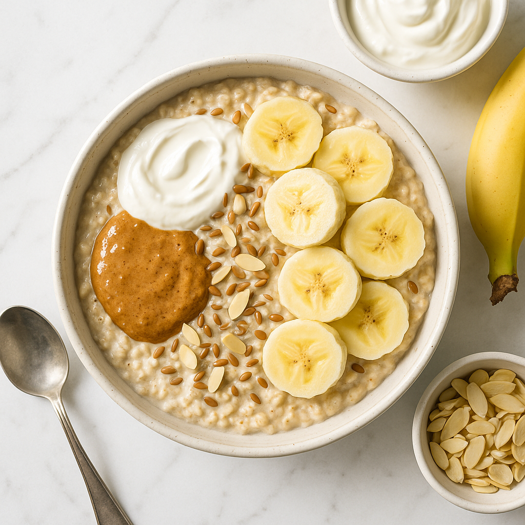 Creamy Banana Overnight Oats with Almond Butter and Greek Yogurt