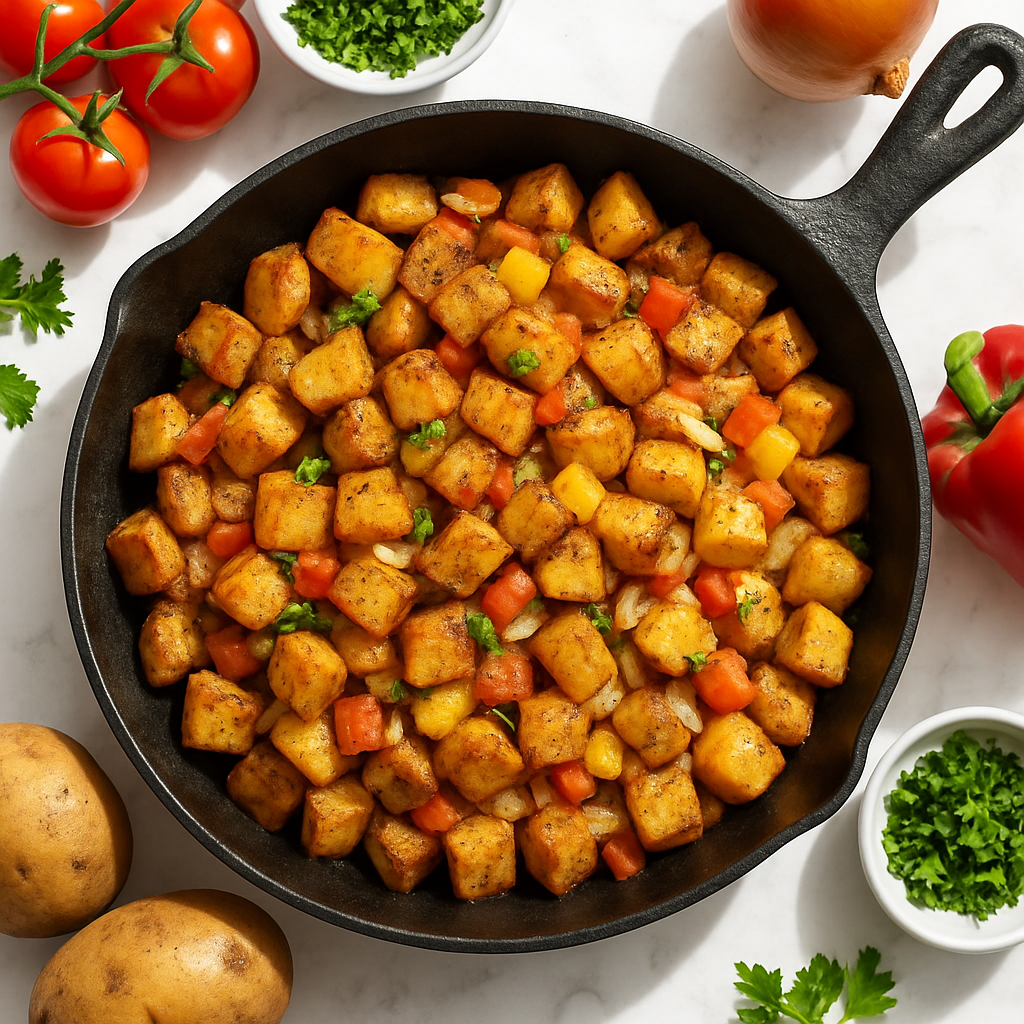 Crispy Skillet Breakfast Potatoes with Bell Peppers and Onions