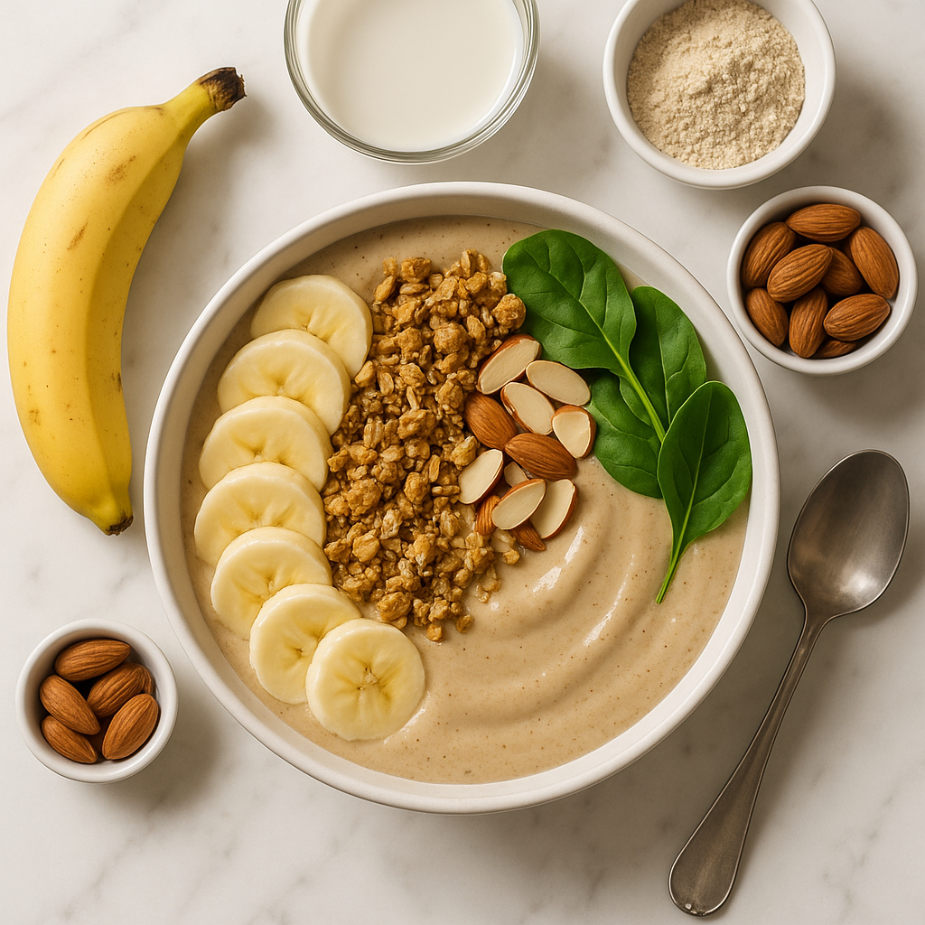 Dairy Free Banana Smoothie Bowl with Almond Milk and Protein Boost