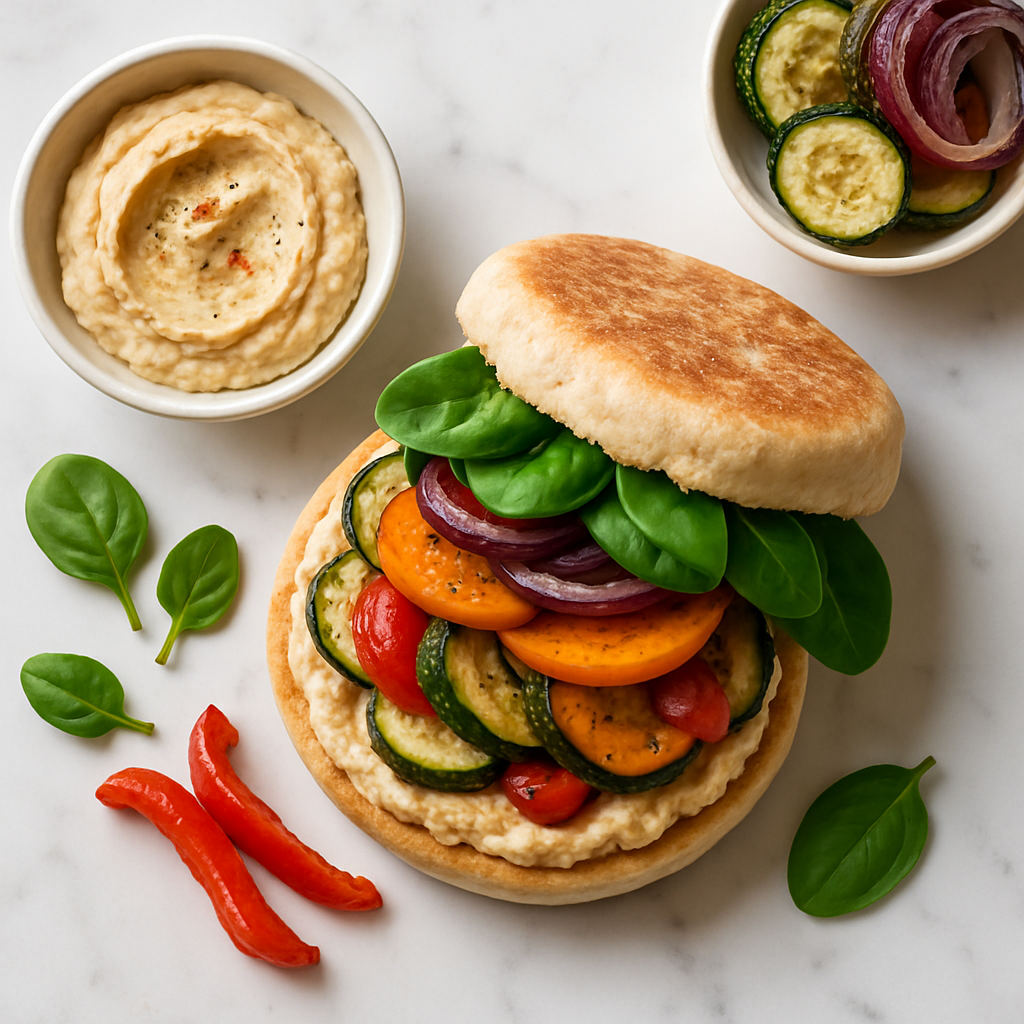 Dairy Free Breakfast Sandwich with Hummus and Roasted Vegetables