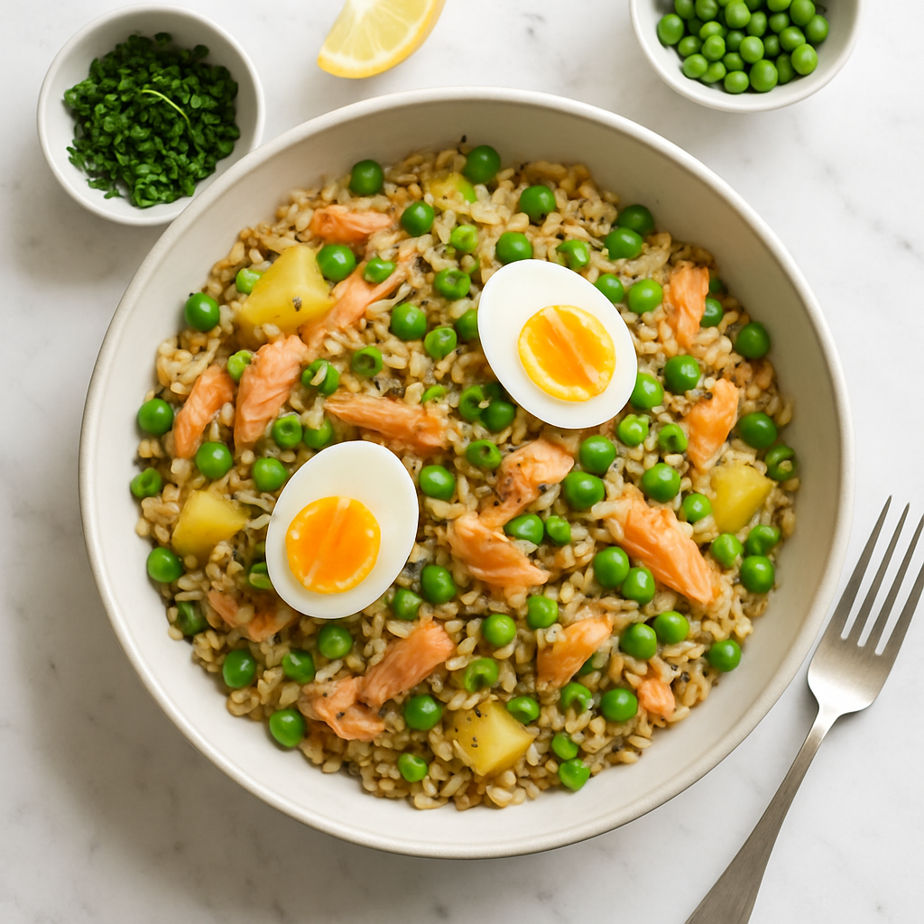 Dairy Free British Kedgeree with Smoked Salmon and Brown Rice