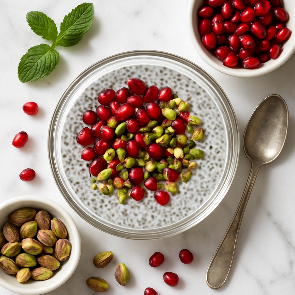 Dairy Free Chia Pudding with Pomegranate and Pistachios