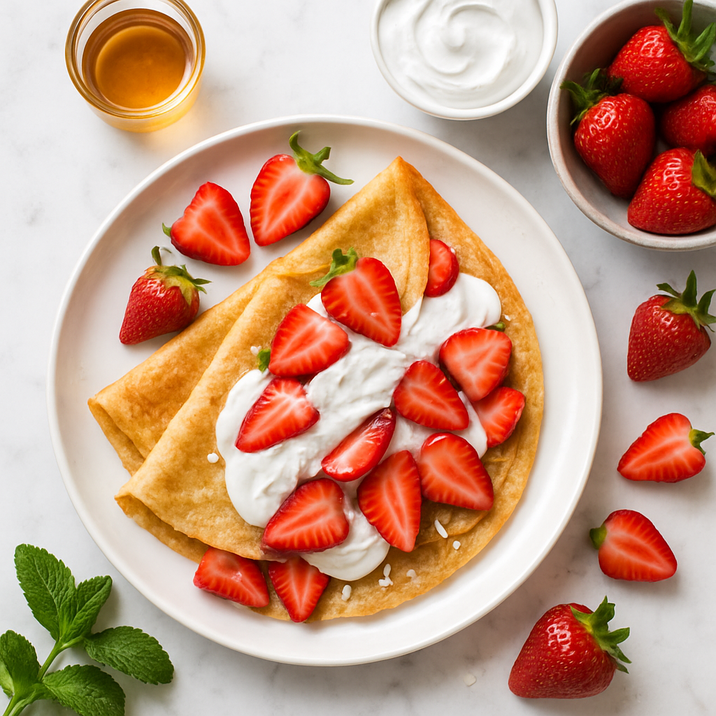 Dairy Free Crepes with Coconut Cream and Strawberries